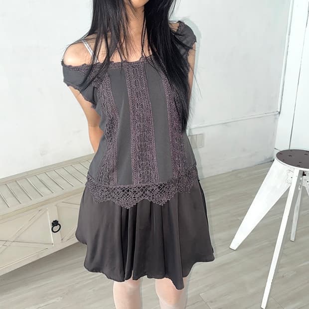 Dark Brown Crochet Detail Sleeveless