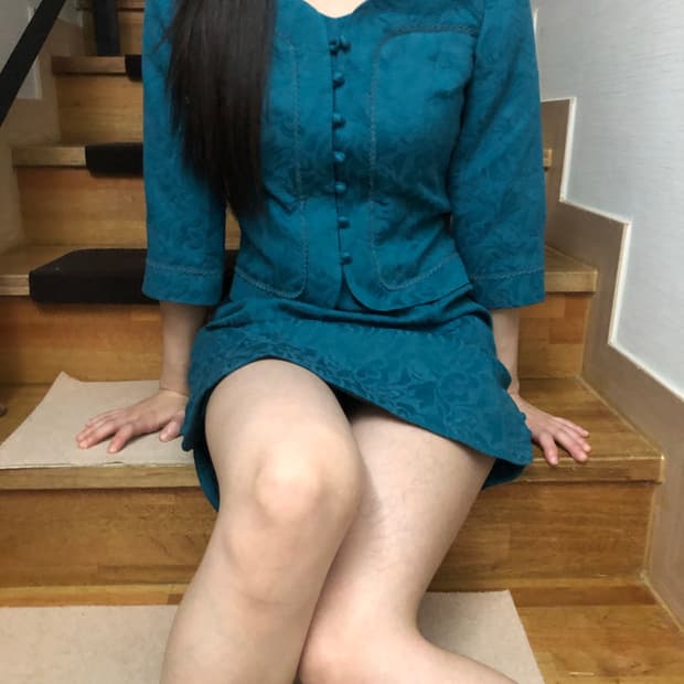 빈티지 청록 오리엔탈 자카드 원피스