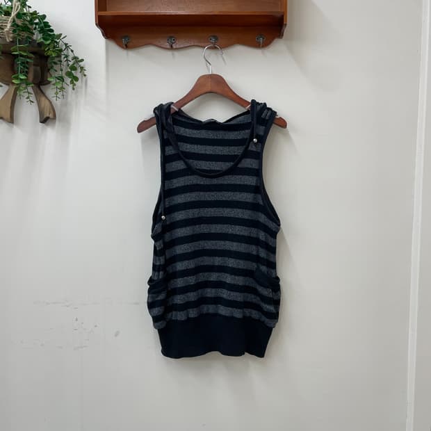 빈티지 스트라이츠 포켓 후드 슬리브리스 