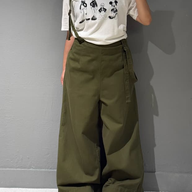 khaki wide-fit overalls pants