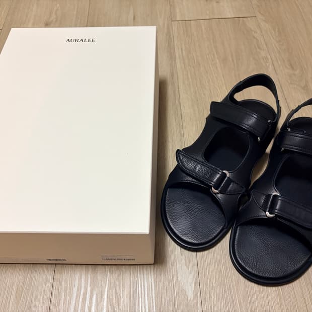 (270) 26ss 오라리 더블 스트랩 레더 샌들 블랙