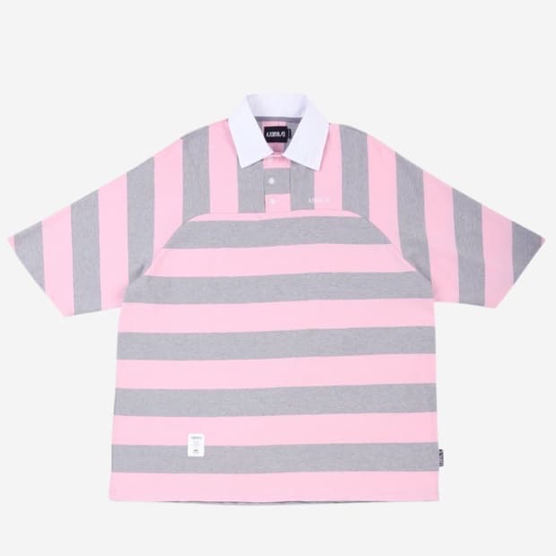 아조바이아조 스트라이프 오버사이즈드 폴로 셔츠 핑크