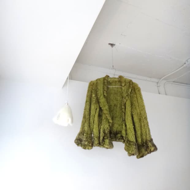 Lime wave mink fur cardigan