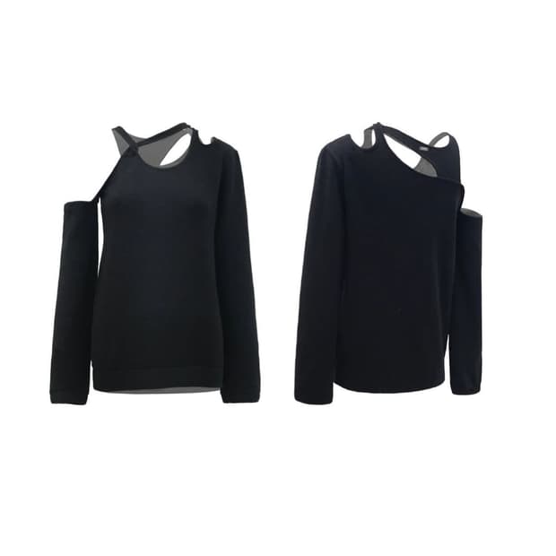 나체 원숄더 슬릿 니트 블랙