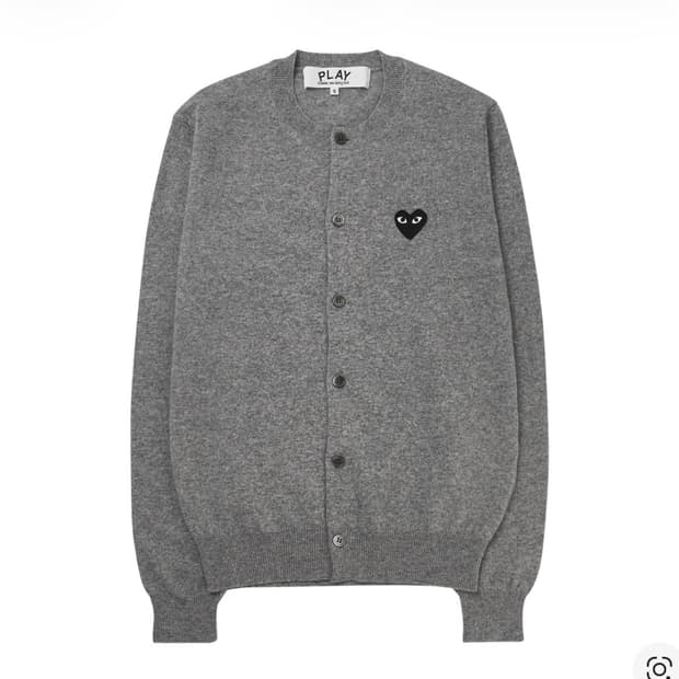 (W)꼼데가르송 니트 가디건 그레이 블랙 하트 L