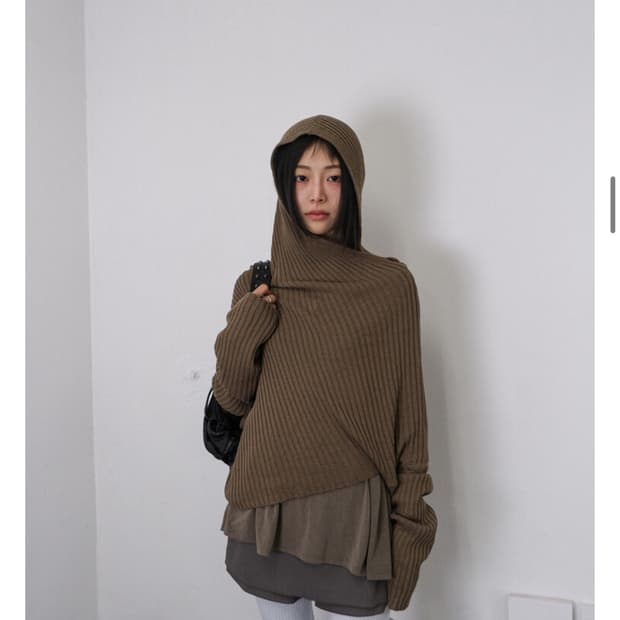 비센사이 be. Sensai Dune hood knit 후드 니트 카키