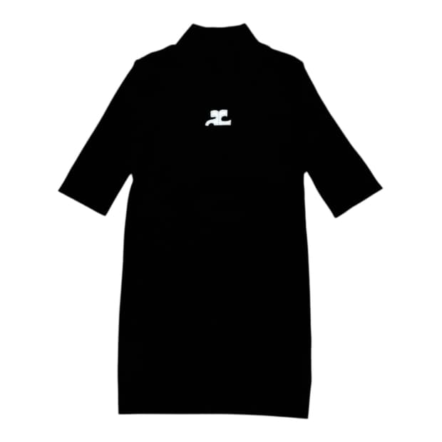 꾸레쥬 하프넥 골지 니트 탑 블랙 L