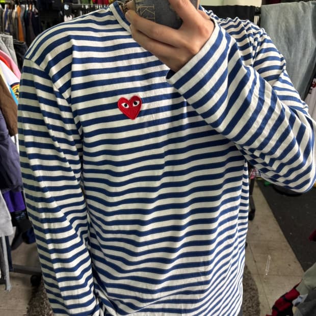 XXL 105 꼼데가르송 흰파 단가라 슬리브쭉티