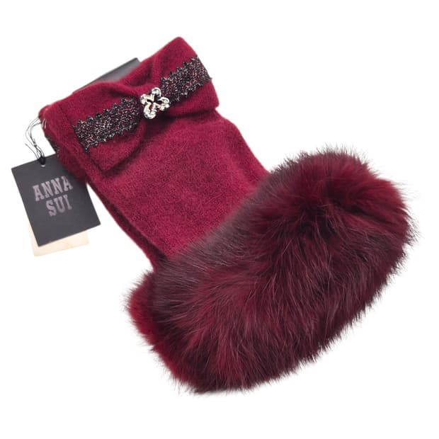 02s 한정 안나수이 핑거리스 레이스 나비 울 장갑