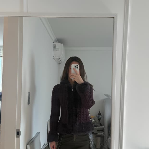 퍼플 퍼 가디건 purple fur cardigan 