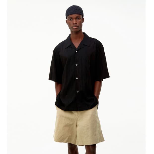 Coor 쿠어  내추럴 링클  오픈 카라 셔츠  블랙