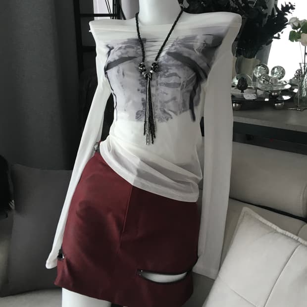 ༒ See-through eyelet printed top