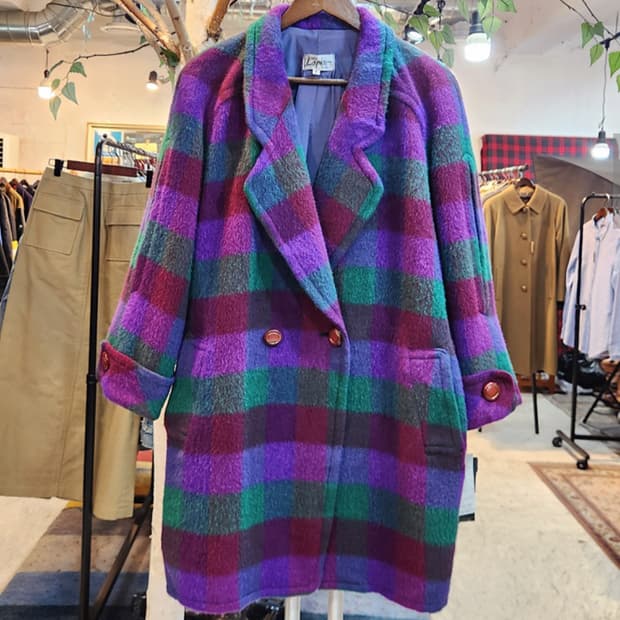 Lapin 미사용품 일본 빈티지 도톰한 모헤어 블렌드 체크 코트