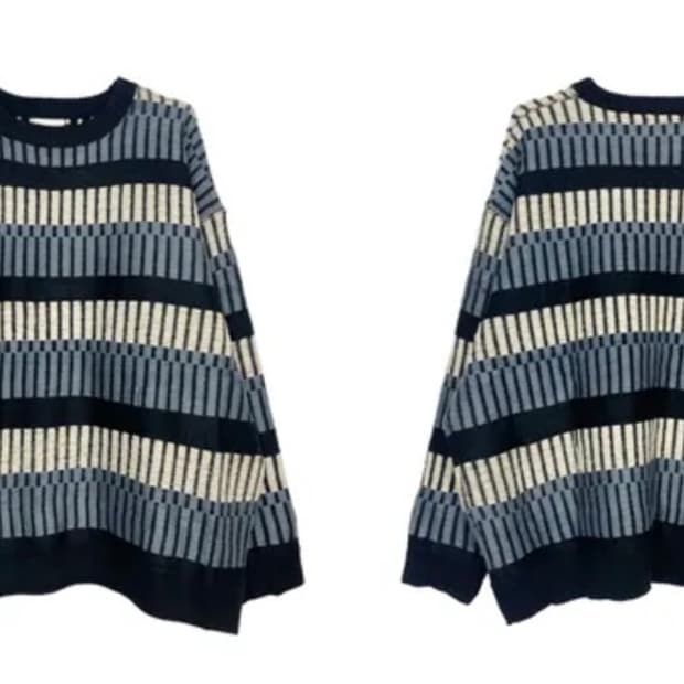 블루 지브라 스트라이프 빈티지 오버핏 패턴니 트스웨터 하찌 남녀공용니트