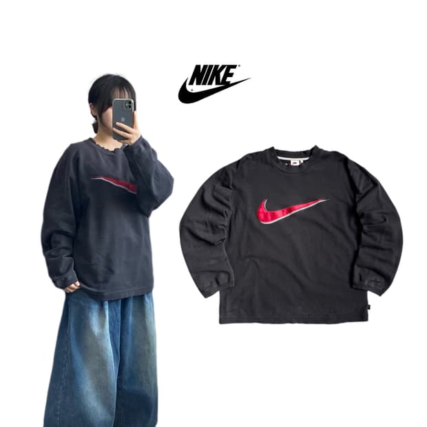 나이키 90s 빅로고 페이딩 스웻셔츠 맨투맨 블랙