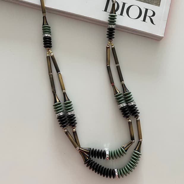 빈티지 에스닉 비즈 롱 목걸이 갸루 펑크