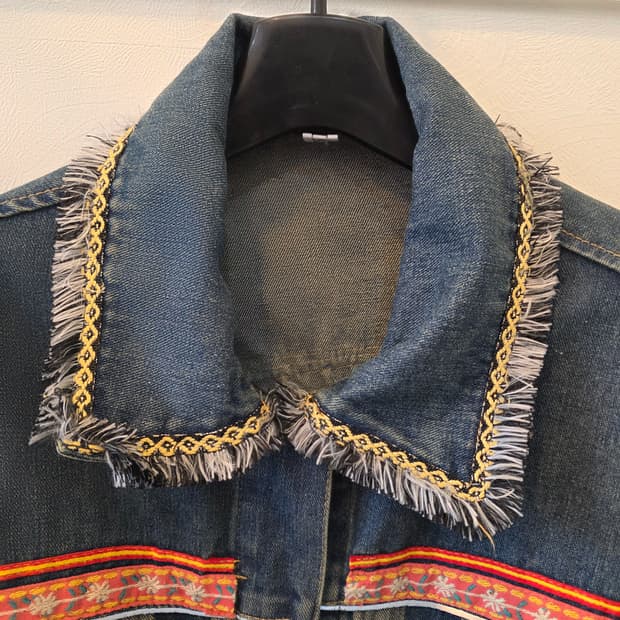 빈티지 데님 청자켓 프린지 디테일