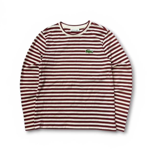 라코스테 (W) 레드 스트라이프 긴팔 티셔츠