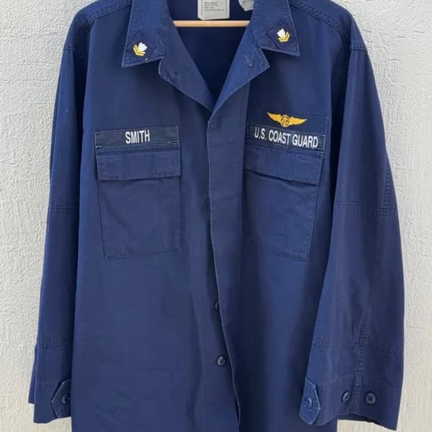 90s 미 해안경비대(USCG) 립스탑 블루 셔츠