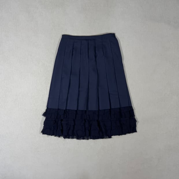 Ruffled Pleated Navy Skirt