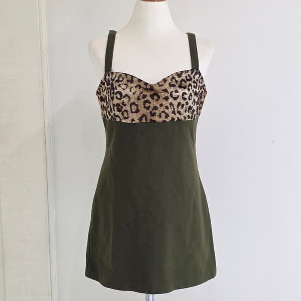 유럽빈티지) 호피레오파드 오네갸루 뷔스티에 원피스