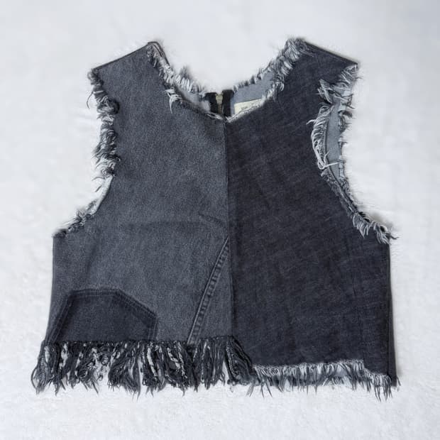 77circa 나나서카 프린지 그런지 펑크 데미지 크롭 데님 베스트