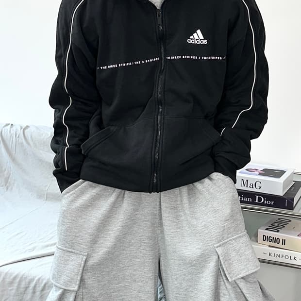 아디다스 신형 블랙 프렌치테리 후드집업 L