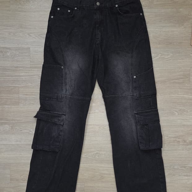 메인부스 흑청 카고 와이드 데님 팬츠