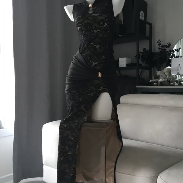 ༒ side-cut lace cheepao dress