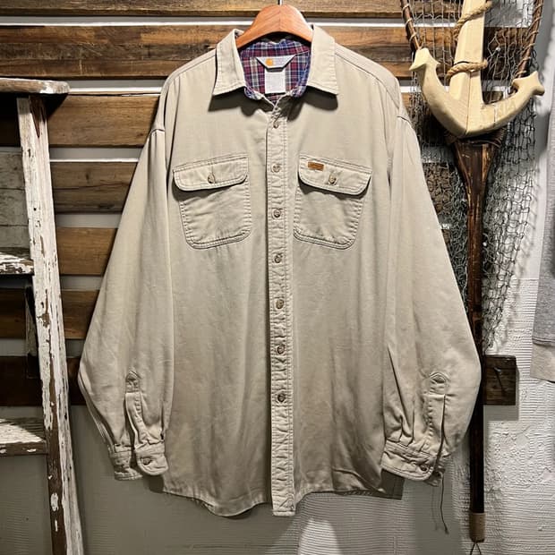 [2XL]90's 칼하트 USA 2포켓 체크 라이닝 아이보리 워크 셔츠