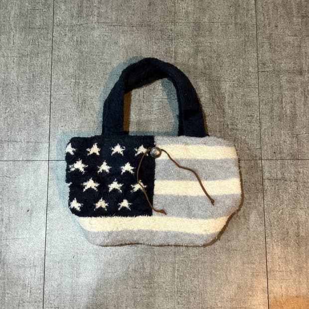 일본빈티지 핀터깔 하구미모리걸 아메카지 락스타 테리 퍼 숄더도트백