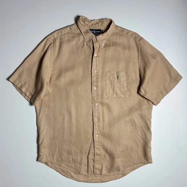 폴로 랄프로렌 포니 자수 버튼다운 린넨 반팔 셔츠 R1579
