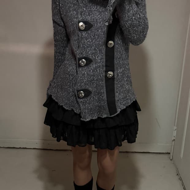 일본빈티지 실버 버튼 헤어리 니트자켓 