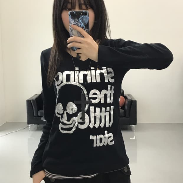 Jpn Skull Graphic Long Sleeve T-Shirts