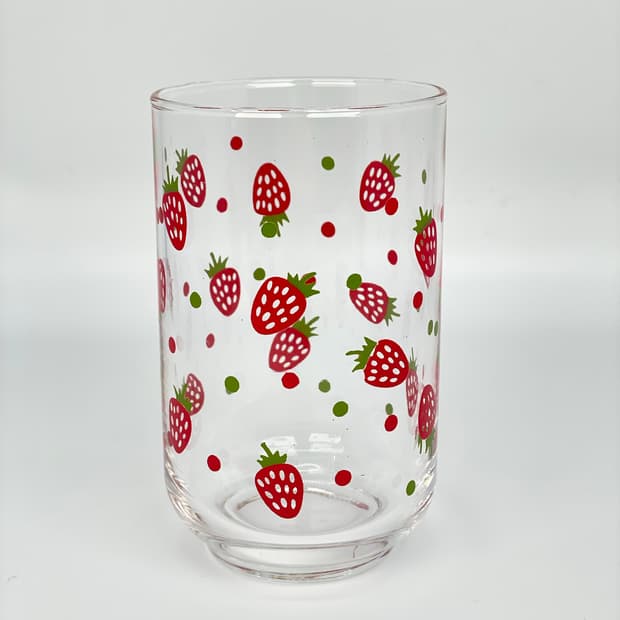 빈티지 딸기 땡땡이 프린팅 유리컵