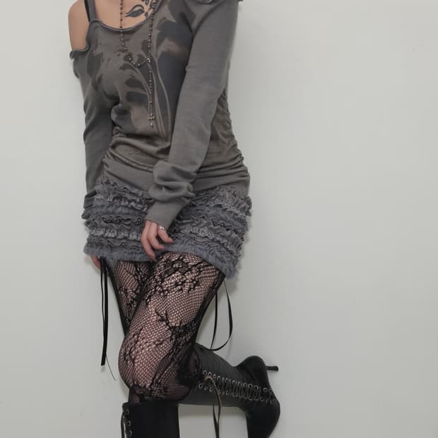 니트 오프숄더 셔링 원피스 