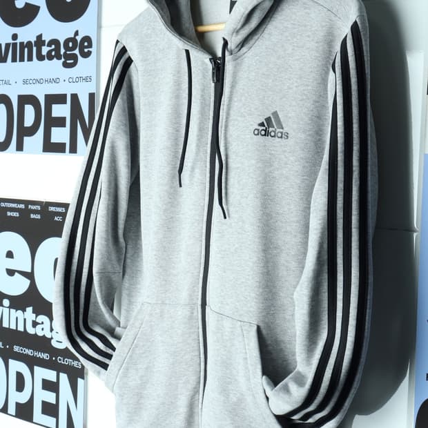 (XL-2XL) 아디다스 집업 바람막이 점퍼자켓 그레이 삼선-H31088