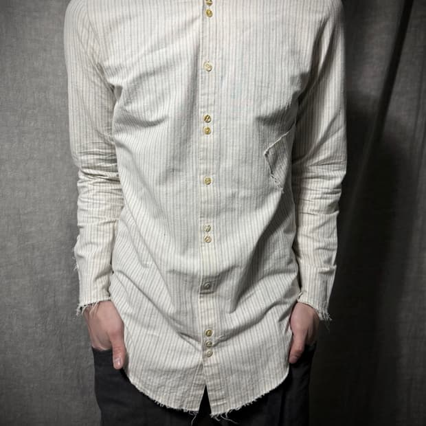 Marc Point Striped Band Collar Shirt  