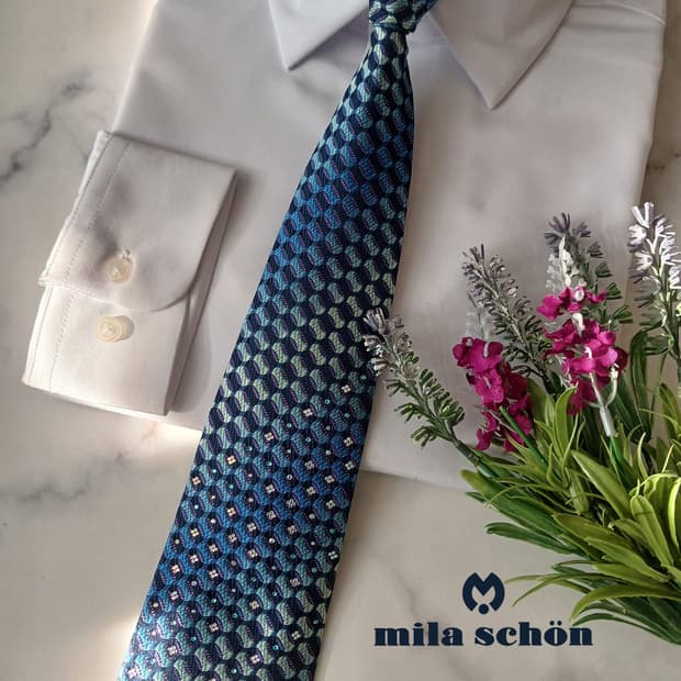 밀라숀 실크 블루 패턴 넥타이 8.8cm A+등급 A19245

