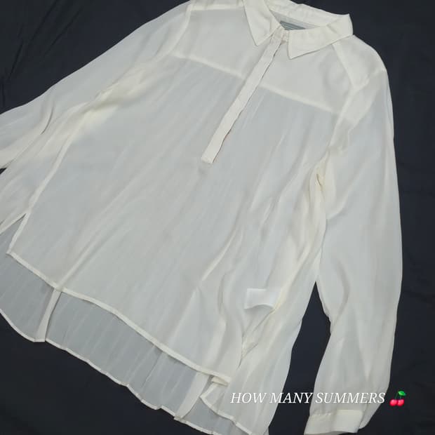 뒷주름 롱 블라우스 시스루 히든버튼 화이트 셔츠