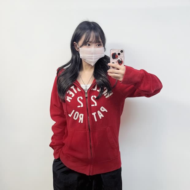 홀리스터 아치 로고 후드집업 레드