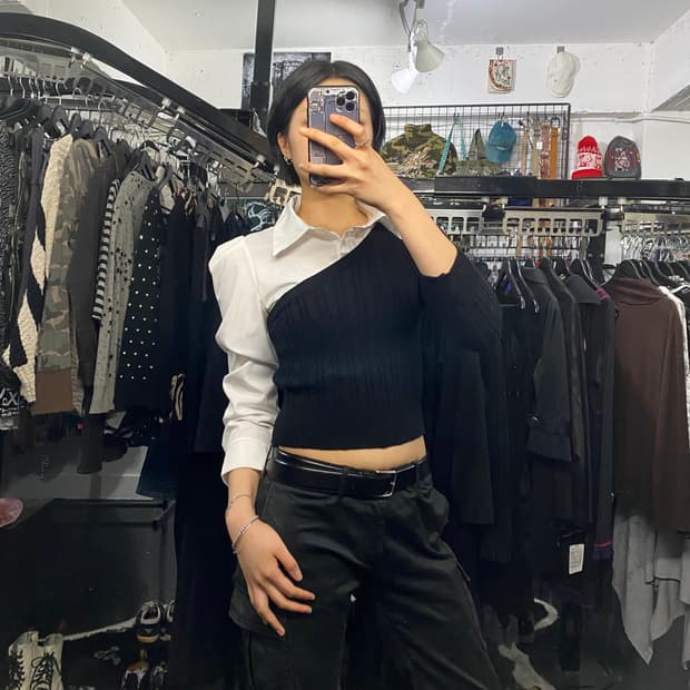 Japanese vtg 니트 셔츠 레이어드 니트