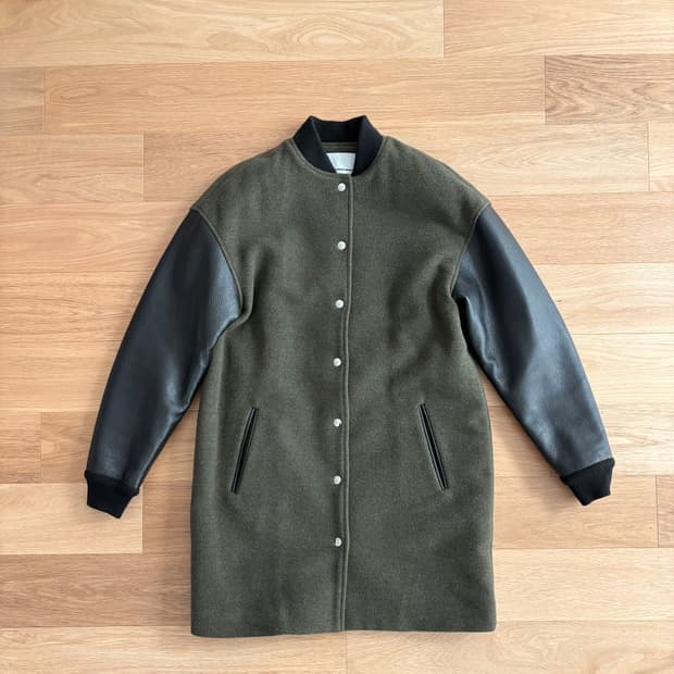 알렉산더왕 소가죽 배색 롱 바시티 자켓 2사이즈