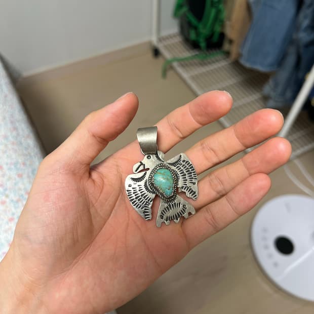 빈티지 나바호 네이트브아메리칸 썬더버드 터키석 실버 목걸이 펜던트