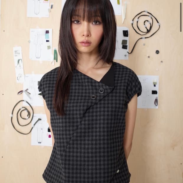 온스카 TULIP COLLAR PUFF BLOUSE (CHECK BLAC