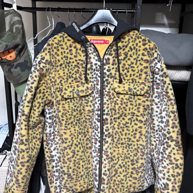 슈프림 플리스 집업 후드 셔츠 브라운 레오파드(M)