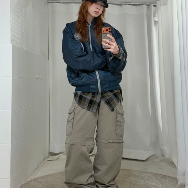 산토리 보스 커피 리버시블 항공점퍼 빈티지 너드 스트릿 코디 세트