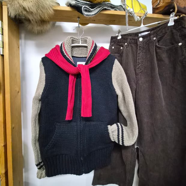 K516 다운 니트집업. 코듀로이 와이드