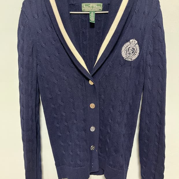 로렌 랄프로렌 엑티브 꽈배기 네이비 가디건