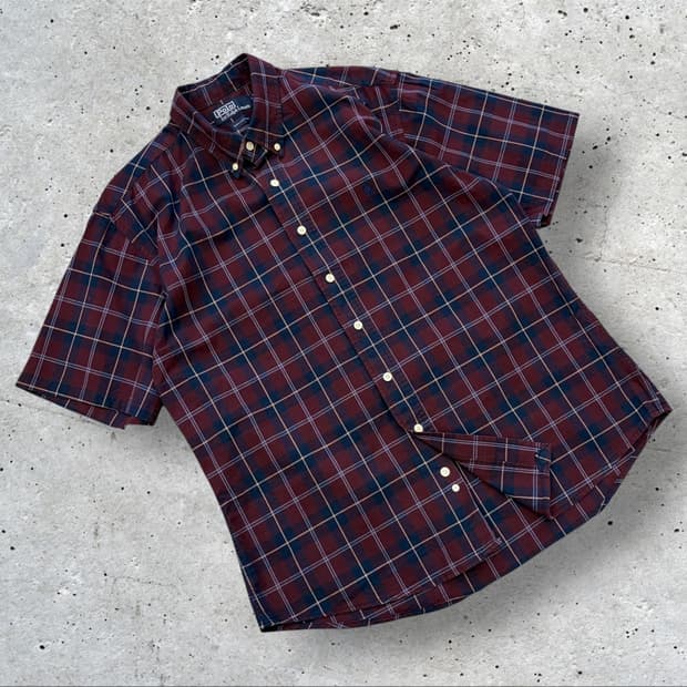 [100] 폴로 랄프로렌 반팔 체크 셔츠 버건디 C748